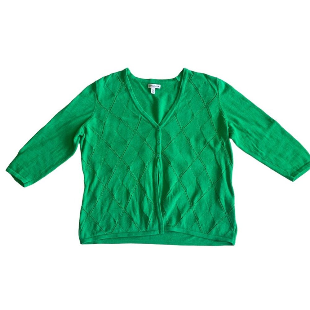 Women's Green Argyle Croft & Barrow Cardigan Sweater FLAWED - XL